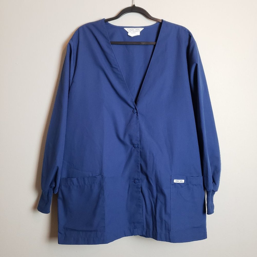 Cherokee Navy Blue Classic Button-Down Scrub Jacket Coat XL